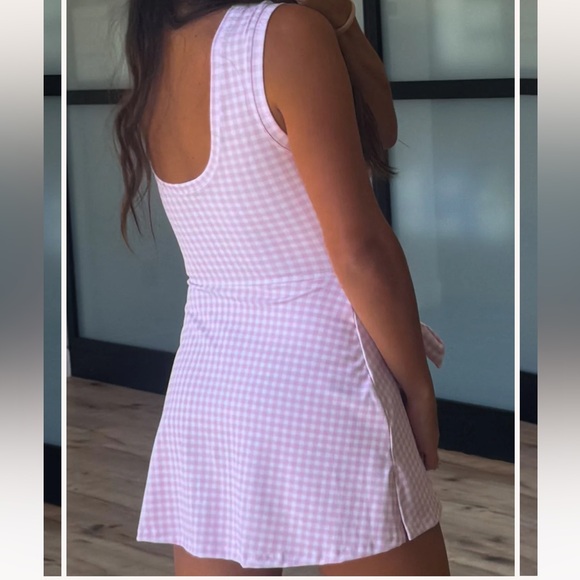 Sleeveless Lilac Gingham Romper with Side Tie - Picture 3 of 6